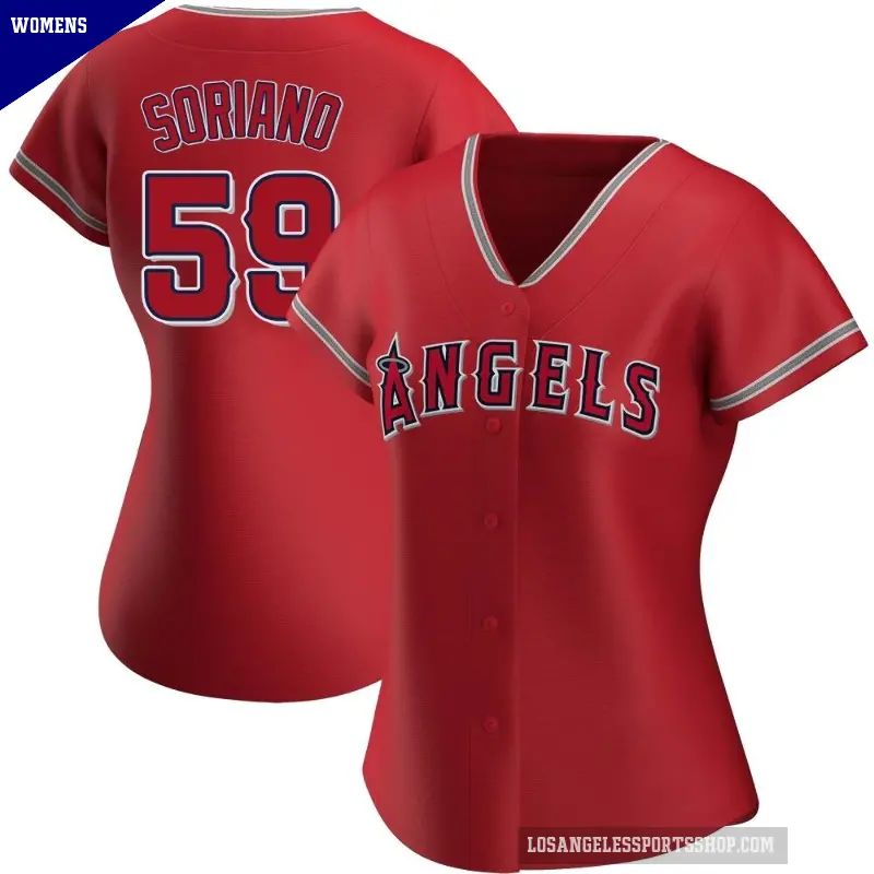 Women's No.59 Jose Soriano Los Angeles Angels Red Authentic Alternate Jersey