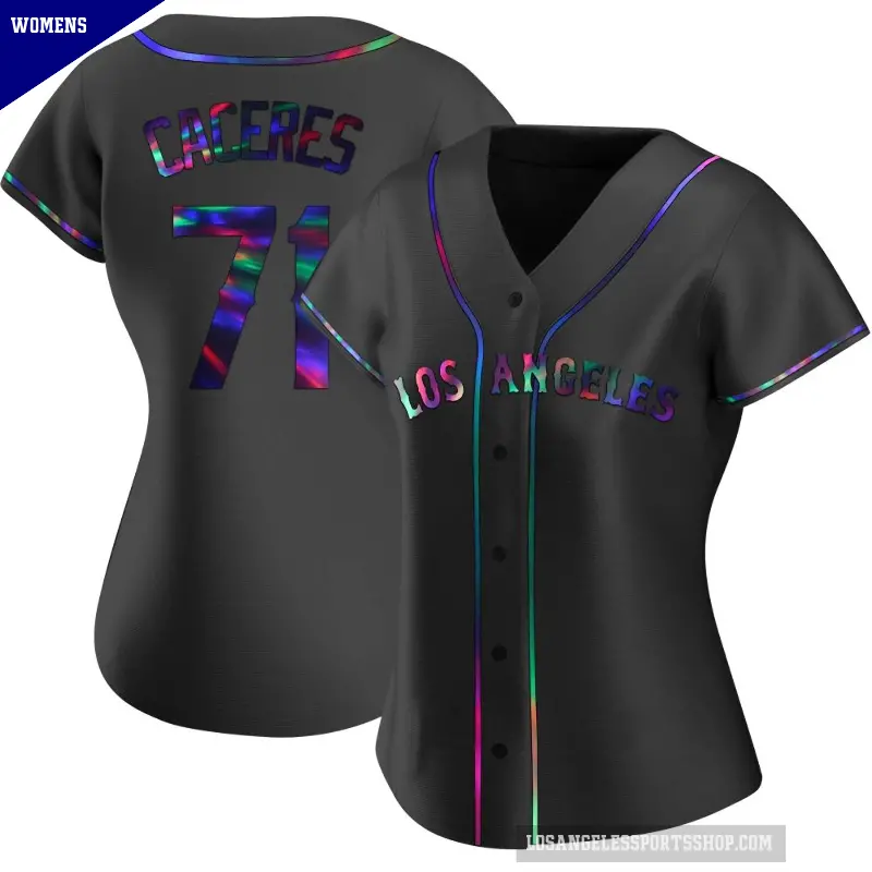 Women's No.71 Kelvin Caceres Los Angeles Angels Black Replica Holographic Alternate Jersey