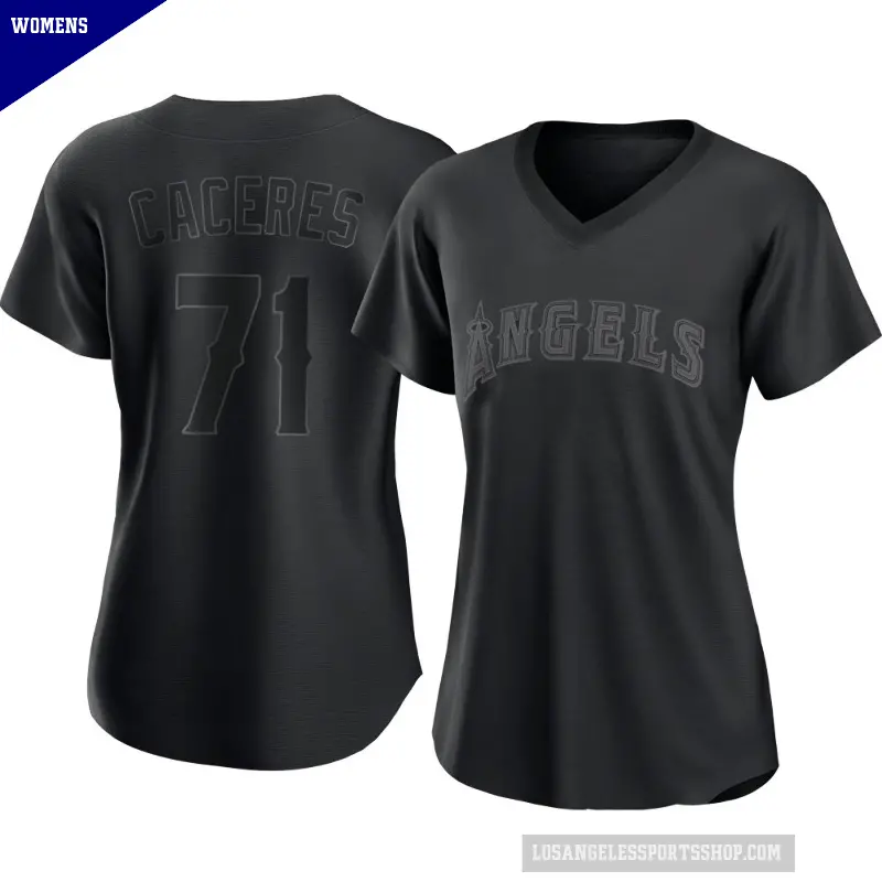 Women's No.71 Kelvin Caceres Los Angeles Angels Black Replica Pitch Fashion Jersey