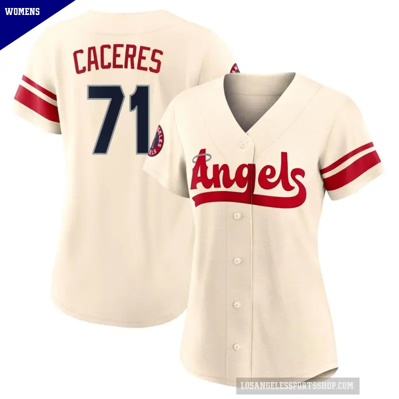 Women's No.71 Kelvin Caceres Los Angeles Angels Cream Replica 2022 City Connect Jersey