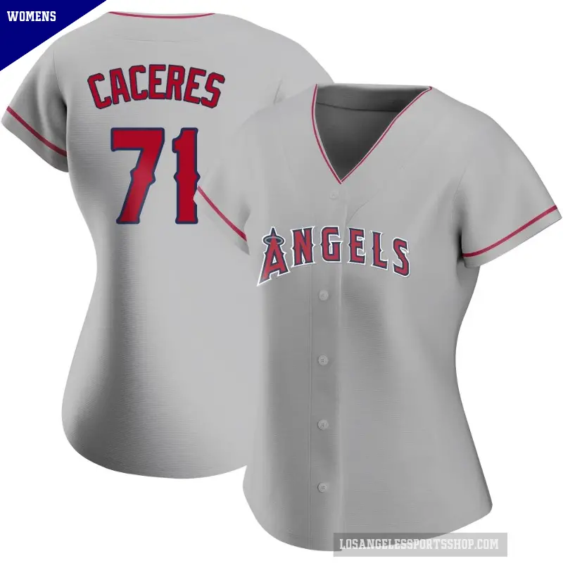 Women's No.71 Kelvin Caceres Los Angeles Angels Replica Silver Road Jersey
