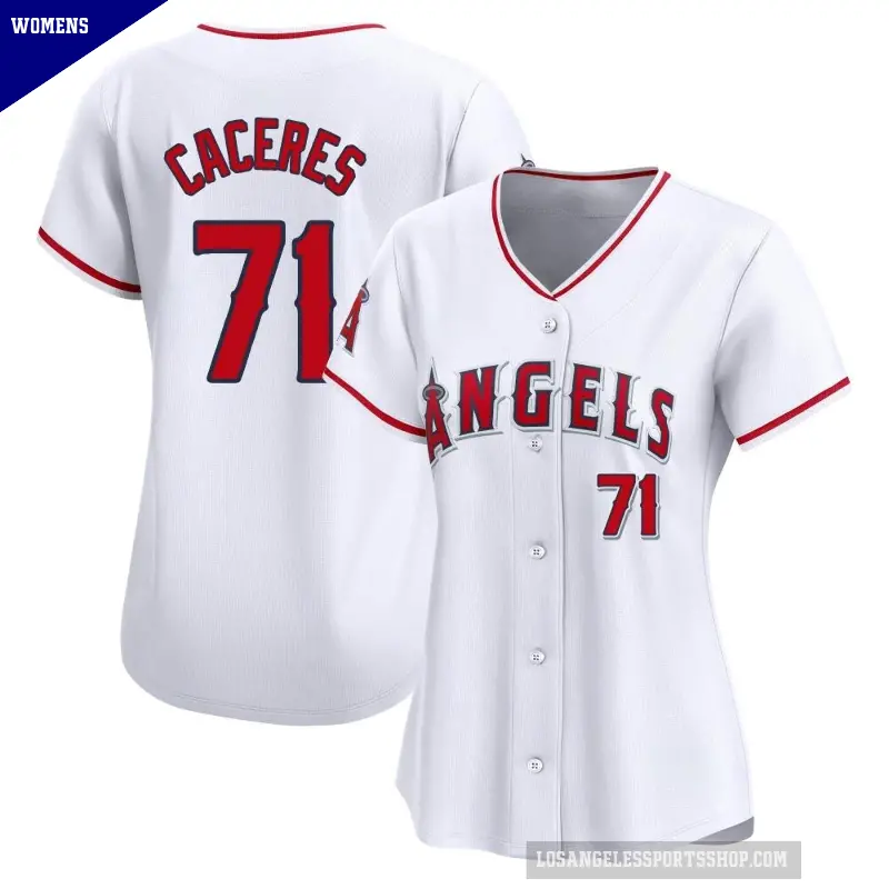 Women's No.71 Kelvin Caceres Los Angeles Angels White Limited Home Jersey