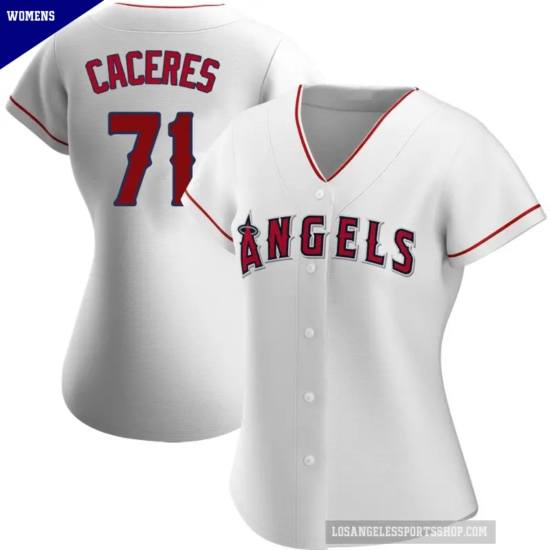 Women's No.71 Kelvin Caceres Los Angeles Angels White Replica Home Jersey