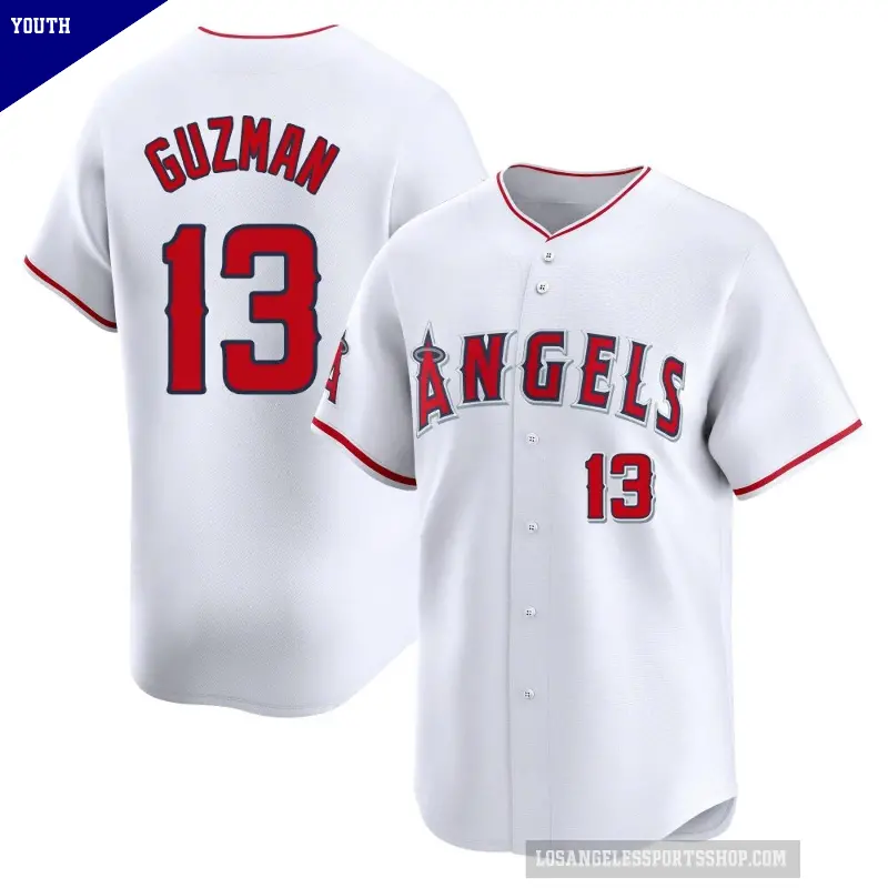 Youth No.13 Denzer Guzman Los Angeles Angels White Limited Home Jersey