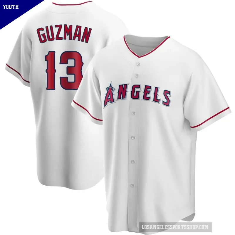 Youth No.13 Denzer Guzman Los Angeles Angels White Replica Home Jersey