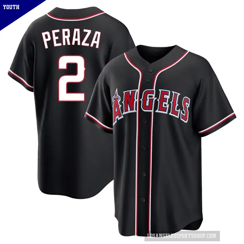 Youth No.2 Oswald Peraza Los Angeles Angels Black Replica Fashion Out Jersey