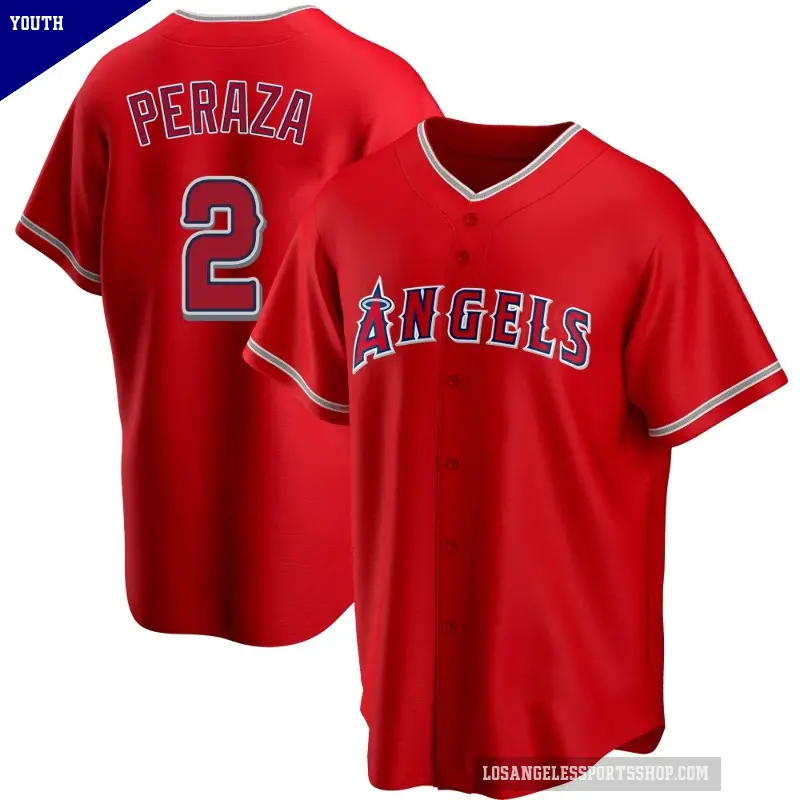 Youth No.2 Oswald Peraza Los Angeles Angels Red Replica Alternate Jersey