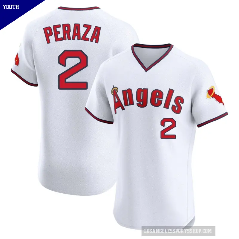 Youth No.2 Oswald Peraza Los Angeles Angels White Elite Alternate 2 Jersey