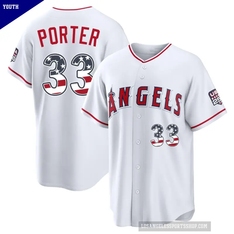 Youth No.33 Logan Porter Los Angeles Angels White Limited USA 250 Fourth Of July Stadium Jersey