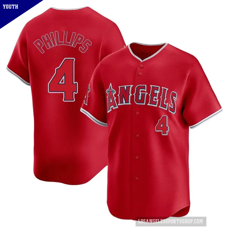 Youth No.4 Brett Phillips Los Angeles Angels Red Limited Alternate Jersey