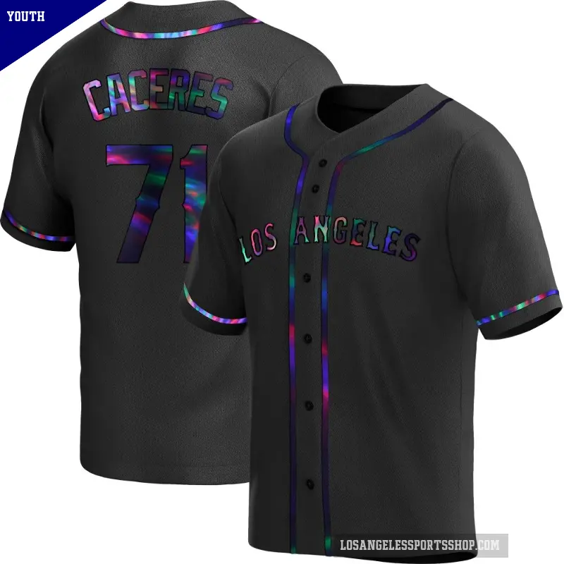 Youth No.71 Kelvin Caceres Los Angeles Angels Black Replica Holographic Alternate Jersey